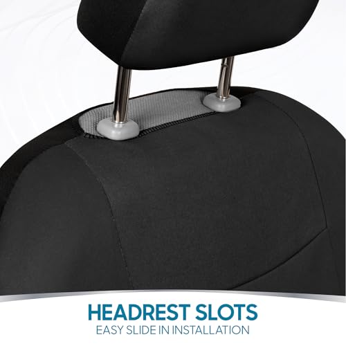 BDK PolyPro Car Seat Covers Full Set in Solid Black, Front and Rear Split Bench Seat Covers for Cars, Easy to Install Car Seats Cover Set and Accessories for Auto Trucks Van SUV - Solid Black