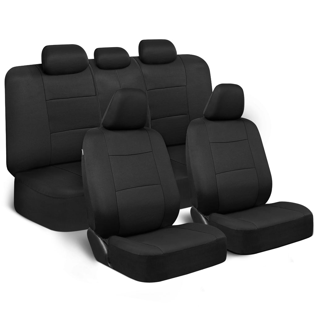 BDK PolyPro Car Seat Covers Full Set in Solid Black, Front and Rear Split Bench Seat Covers for Cars, Easy to Install Car Seats Cover Set and Accessories for Auto Trucks Van SUV - Solid Black