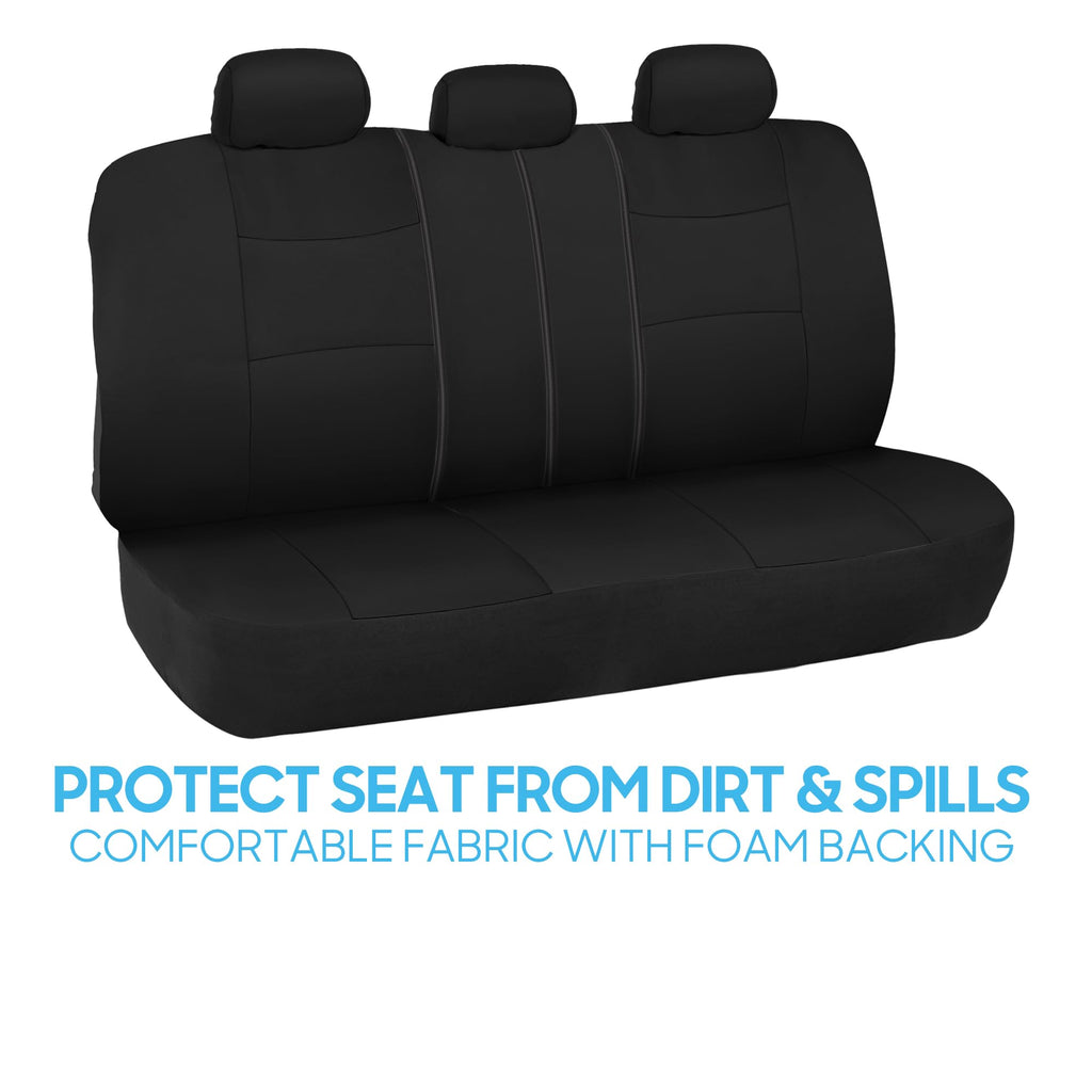 BDK PolyPro Car Seat Covers Full Set in Solid Black, Front and Rear Split Bench Seat Covers for Cars, Easy to Install Car Seats Cover Set and Accessories for Auto Trucks Van SUV - Solid Black